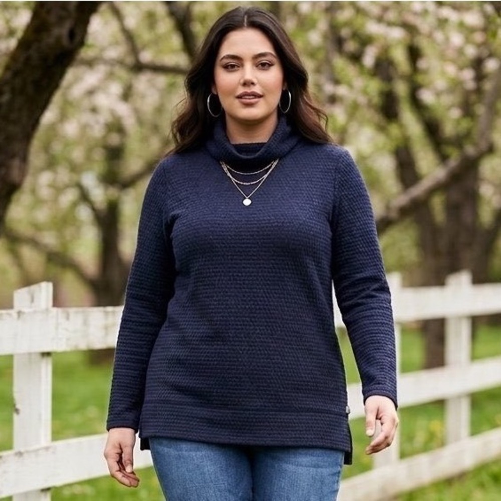 Talbots NWT Navy Blue Bubble Jacquard Quilted Cowl Neck Pullover Sweater 2X Cozy